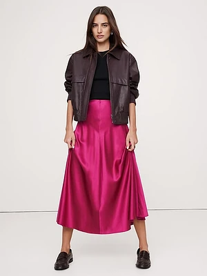 Bias-Cut Silk Midi Skirt