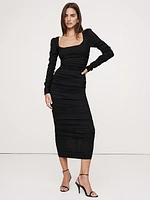 Crepe Ruched Midi Dress