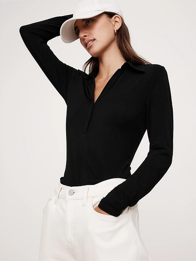 Luxe Wool-Blend Polo Top