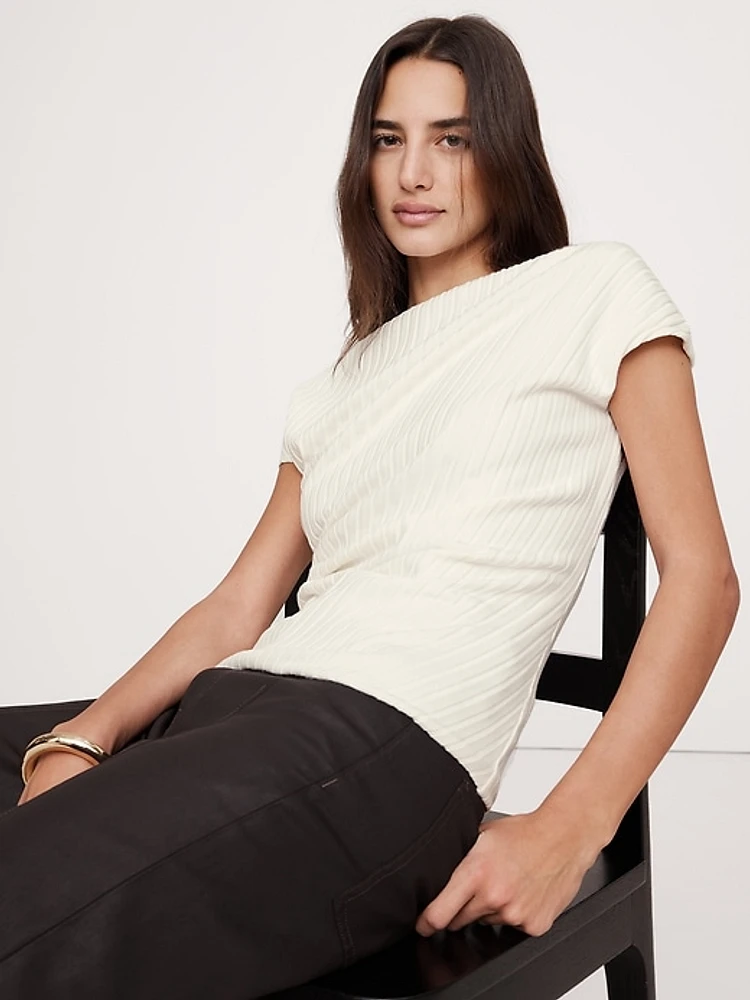 Wide Ribbed Draped Top
