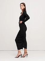 Crepe Ruched Midi Dress