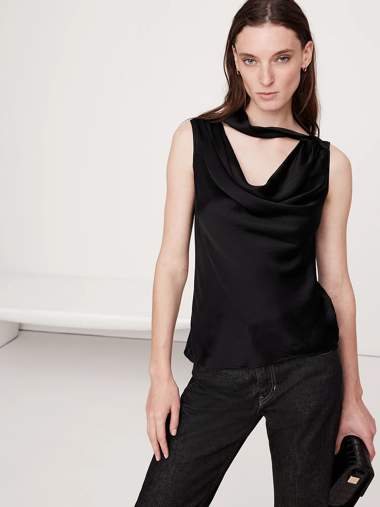 Hammered Satin Cowl-Neck Tank