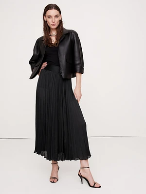 Crinkle Satin Pleated Midi Skirt