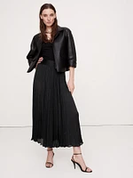 Crinkle Satin Pleated Midi Skirt