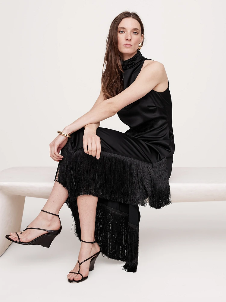 Fringe Satin Maxi Dress