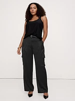 High-Rise Straight Italian Satin Cargo Pant