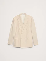 Herringbone Cotton-Linen Double-Breasted Suit Jacket