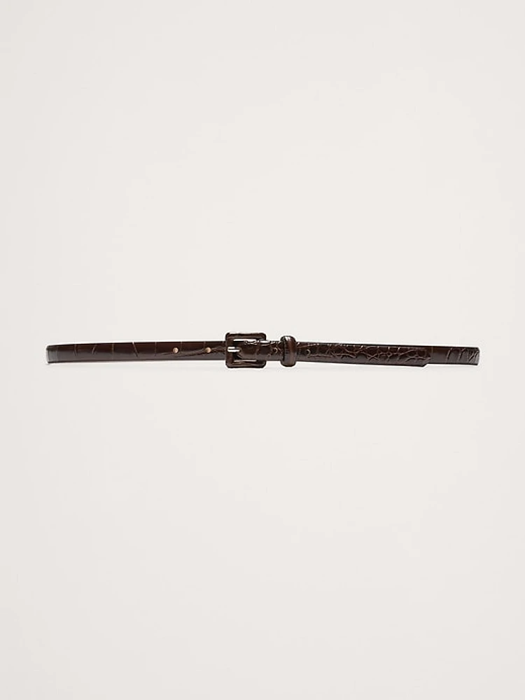 Embossed Leather Skinny Belt
