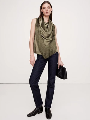 Silky-Crepe Fringe Top