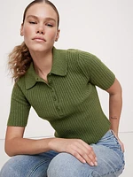 Ribbed Cropped Sweater Polo