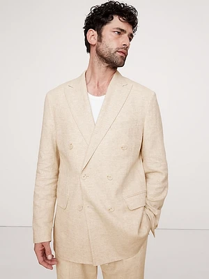 Herringbone Cotton-Linen Double-Breasted Suit Jacket