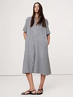 Cotton Poplin Tuxedo-Front Midi Dress