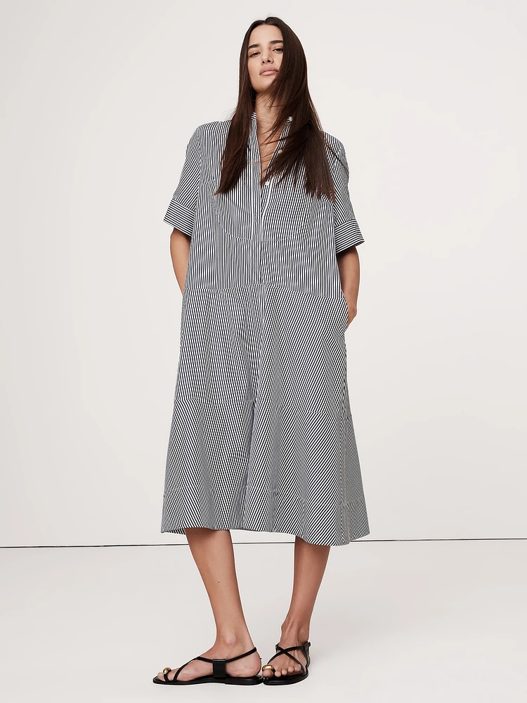 Poplin Bib-Front Midi Dress