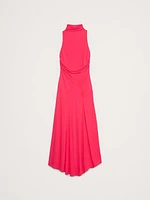 Jersey Knit Mock-Neck Maxi Dress
