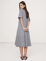 Poplin Tuxedo-Front Midi Dress