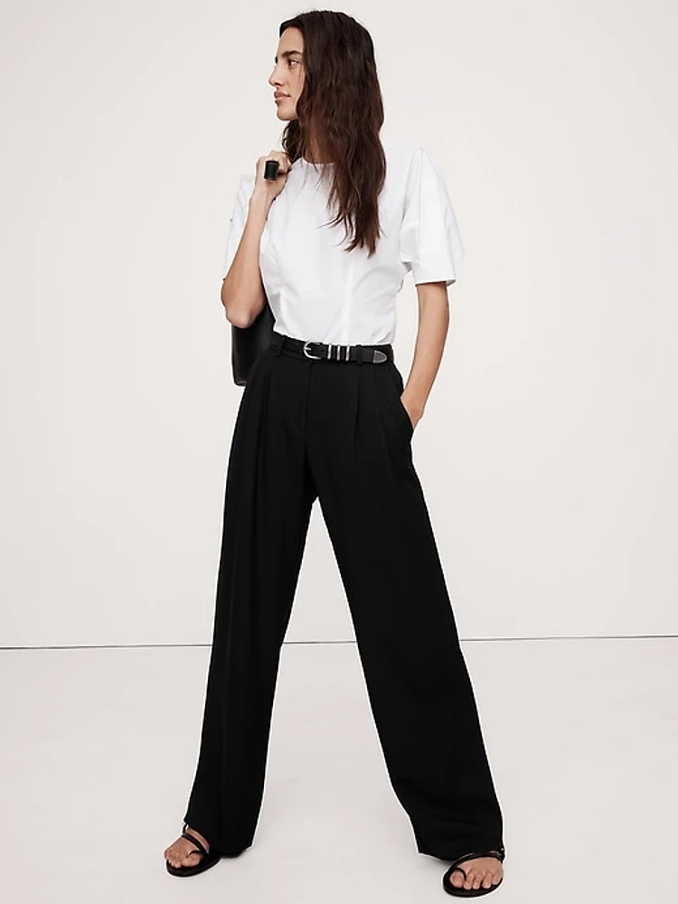 Soho Mid-Rise Pleated Wide-Leg Drapey Twill Pant