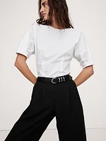 Soho Mid-Rise Pleated Wide-Leg Drapey Twill Pant