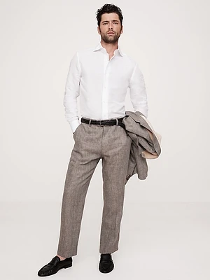 Herringbone Linen Straight Suit Pant