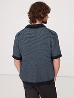 Waffle-Knit Polo Cardigan