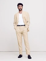 Herringbone Cotton-Linen Relaxed Suit Pant
