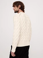 Relaxed Cable-Knit Cotton-Blend V-Neck Sweater