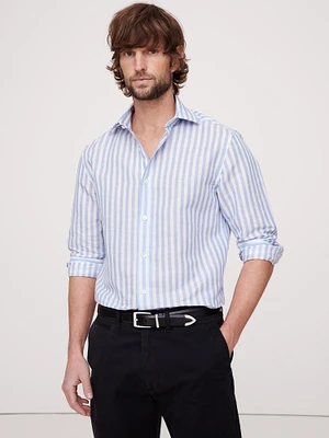 Slim Linen-Cotton Dress Shirt with Cutaway Collar