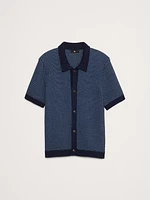 Waffle-Knit Polo Cardigan