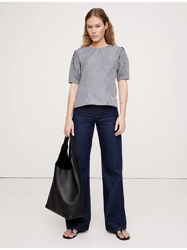 Cotton Poplin Puff-Sleeve Top