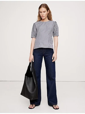 Cotton Poplin Puff-Sleeve Top