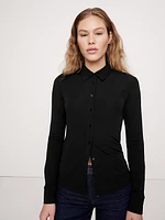 Crepe Knit Button-Down Shirt