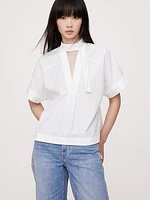 Poplin Popover Tie-Neck Top