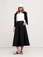 Poplin Button-Down Long Midi Skirt