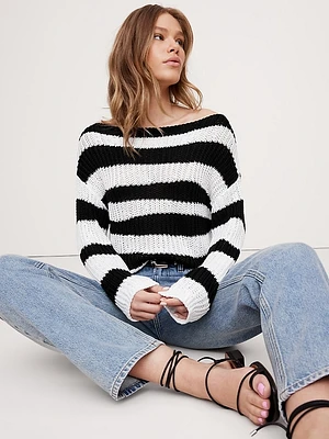 Relaxed Cotton Boat-Neck Sweater