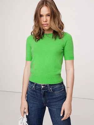 Lightweight Cashmere Short-Sleeve Sweater