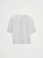 Lightweight Brushed Cashmere Short-Sleeve Cardigan Sweater