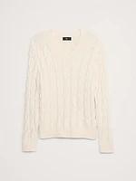 Relaxed Cable-Knit Cotton-Blend V-Neck Sweater