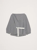 Reversible Poplin Cowl-Neck Tie-Waist Top