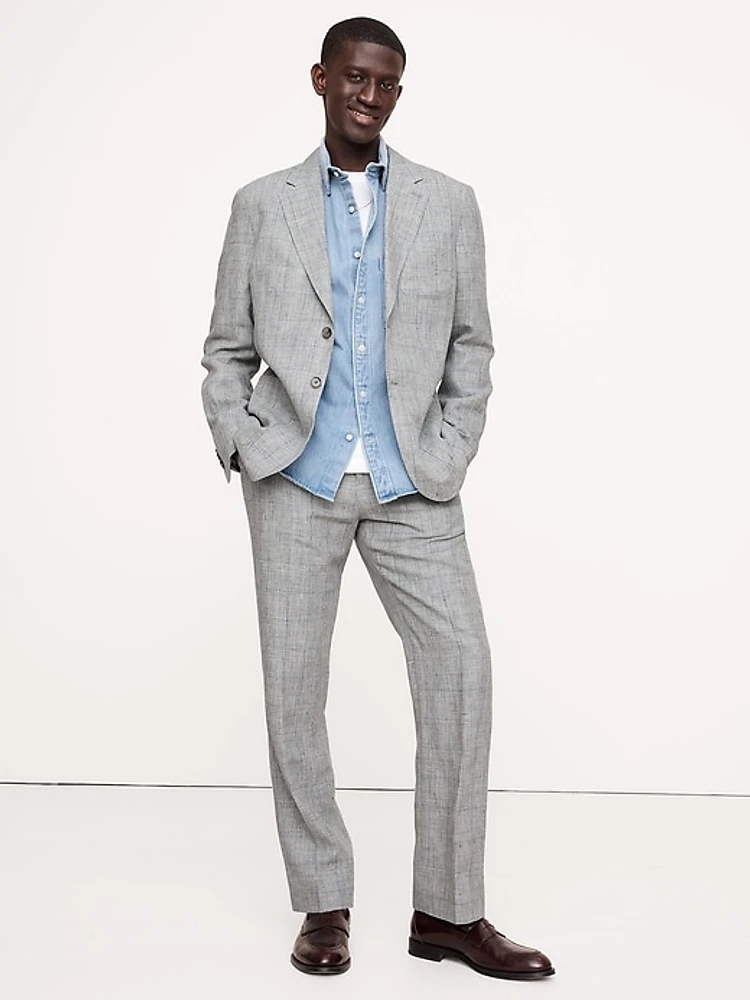 Straight Plaid Linen Suit Pant