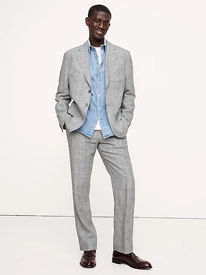 Straight Plaid Linen Suit Pant