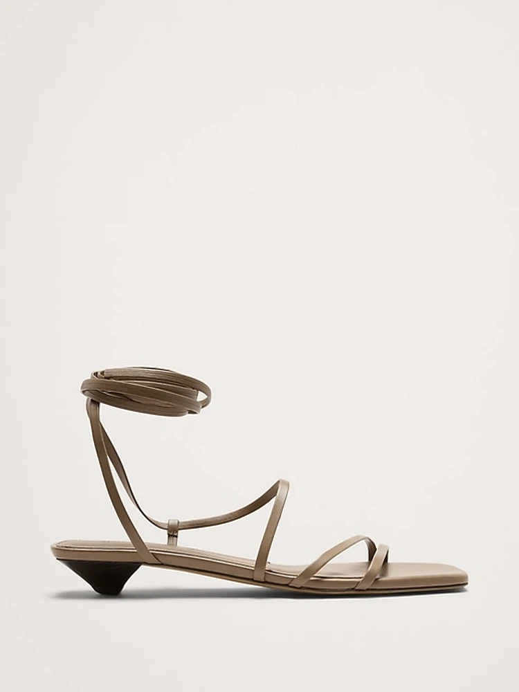 Italian Leather Strappy Kitten-Heel Sandal