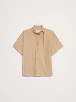 Poplin Popover Tie-Neck Top