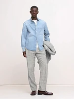 Straight Plaid Linen Suit Pant