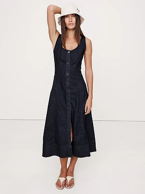 Denim Scoop-Neck Midi Dress