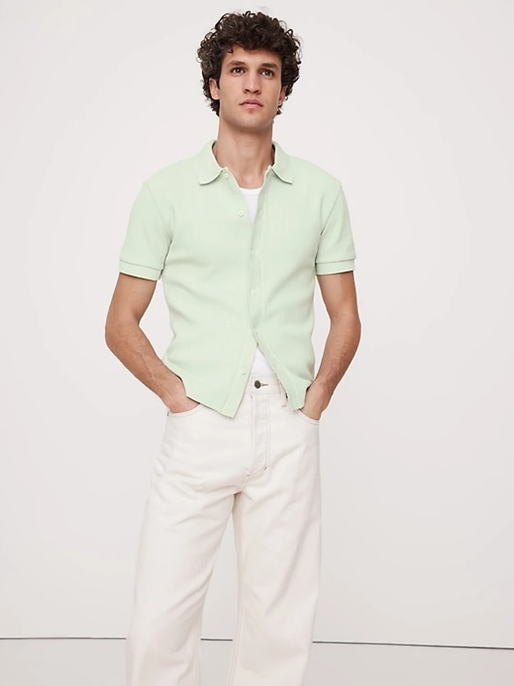Ribbed Button-Down Knit Shirt