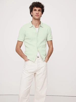 Ribbed Button-Down Knit Shirt