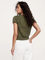 Fitted Linen Short-Sleeve Sweater