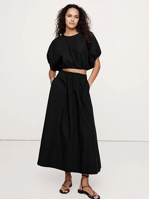 Poplin Bubble-Hem Cropped Top