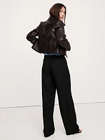 Mid-Rise Wide-Leg Drapey Twill Pant