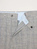 Straight Plaid Linen Suit Pant