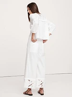 High-Rise Wide-Leg Embroidered Cotton Poplin Cropped Pull-On Pant